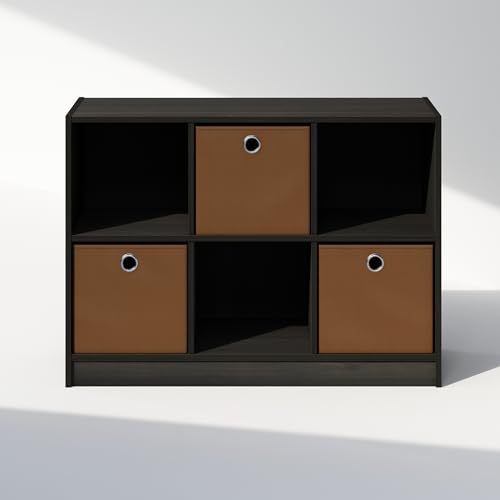 Furinno Cubic Closet Organizers and Storage, 6-Cube Closet Organizer with Bins, Open Shelf Storage, for Wardrobe, Bedroom, Living Room, Espresso - color: Espresso/Brown
