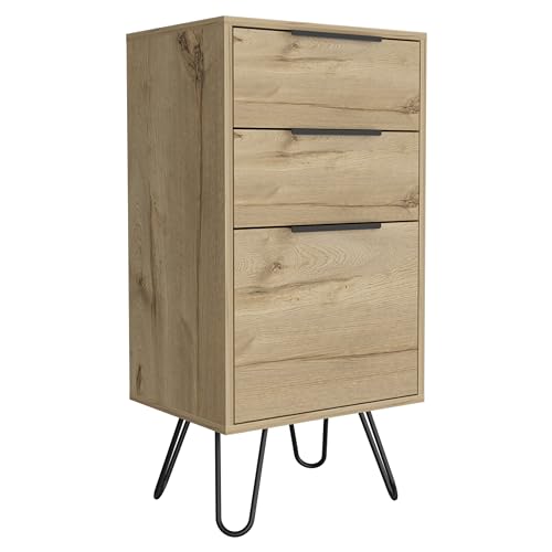 Tuhome Augusta Light Dresser with Three Spacious Drawers, Modern Hairpin Metal Legs, Wide Superior Top for Bedroom Organization, Compact Storage Solution for Small Spaces