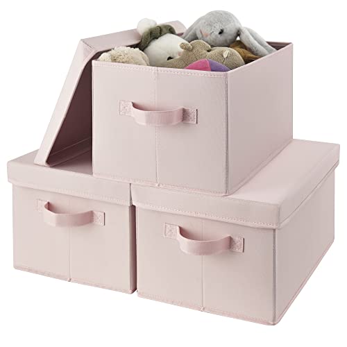 GRANNY SAYS Pink Storage Bins with Lids, Barbie Storage Organizer, Doll Toy Boxes, Stackable Fabric Storage Baskets for Closet, Baby Room, Nursery, 3-Pack - color: Pink, size: Medium