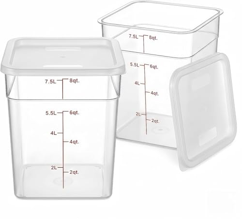 2 Pack Dough Proofing Containers with Lids, 8Qt Clear Polypropylene Food Storage Bucket, BPA-Free Commercial Grade Stackable Container for Kitchen Restaurant Dough Proofing, Marinating, XL