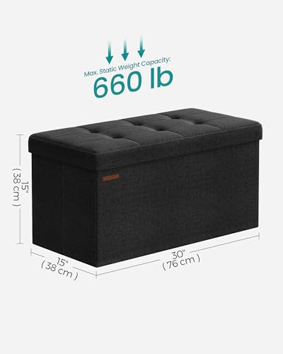 SONGMICS Mazie Collection - 30 Inches Folding Storage Ottoman Bench, Ottoman Foot Rest, End of Bed Bench, Storage Chest, Load 660 lb, for Living Room, Bedroom, Entryway, Ink Black ULSF047B01 - color: Ink Black, size: 15"D x 30"W x 15"H