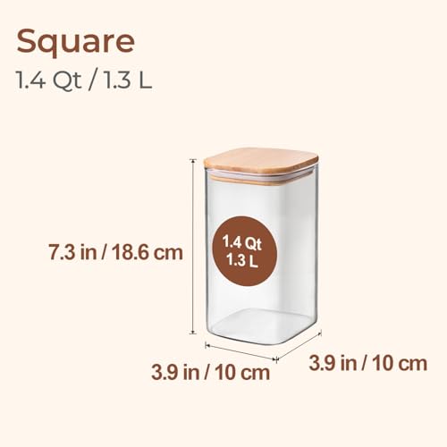 ComSaf 1.4 Qt Glass Storage Containers with Lids, Glass Jars with Lids, Clear Food Storage Jar, Square Canister Set of 3, Pantry Organizers and Storage for Flour Oat Pasta Tea Cookie Coffee Bean - size: 1.4Qt*3