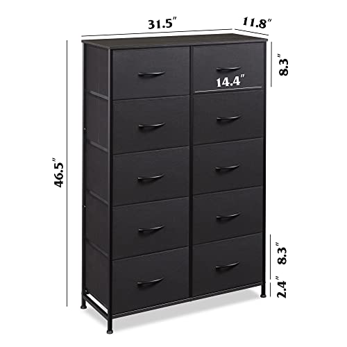 WLIVE Tall Dressers for Bedroom with 10 Drawers, Chest of Drawers, Dresser for Closet, Living Room, Hallway, Entryway, Black - color: Charcoal Black