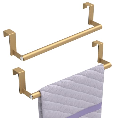 STWWO Over The Door Towel Rack, Kitchen Towel Holder Over Cabinet Door Towel Bar Stainless Steel for Cupboard for Kitchen Dish Towel Holder Hanger, 2 Pack (Gold) - color: Gold