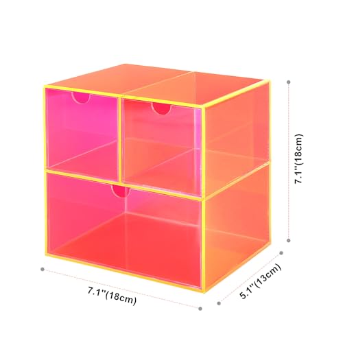 Gelite Desk Organizer with 3 Storage Drawers for Makeup Office Acrylic Desktop Drawer Organizer for Vanity Office Organization and Storage Box, Neon Pink - color: Neon Pink
