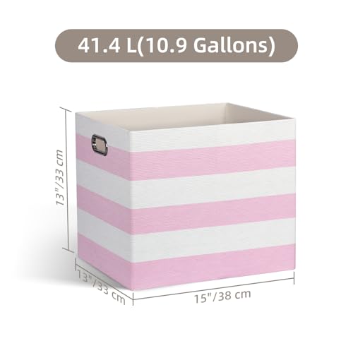 13x15x13 Storage Cube Bins, Foldable Storage Cubes, Fabric Organizer Basket Bin, Striped Containers Decorative Storage Boxes for Shelves Wardrobe Closet Home Office, 4 Pack, Pink/White - color: Pink/White