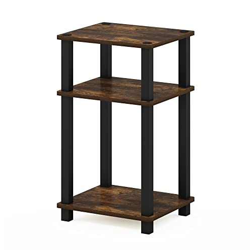Furinno JUST Side Table, 3-Tier Open Shelf End Table, Toolless Assembly Night Stand, Bedside Table with Square Tube, for Living Room, Bedroom, Amber Pine - color: Amber Pine/Black, size: 3-Tier, Square Pole, style: 1-Pack