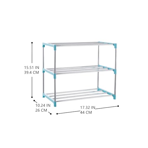 3-Tier Stackable Small Shoe Rack, Lightweight Shoe Shelf Storage Organizer for Entryway, Hallway and Closet(Blue) - color: Blue, size: 3-Tier