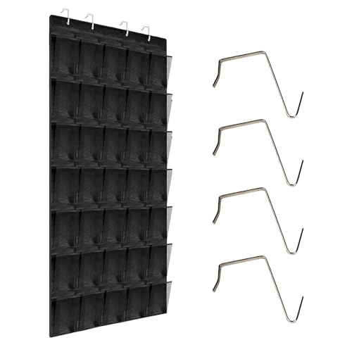 Over the Door Shoe Organizer 35 Pockets, Black Folding Hanging Shoe Rack for Door with Metal Hooks, No-Drill Install, Space-Saving Door Shoe Organizer for Closet, 67.7in x 26.4in