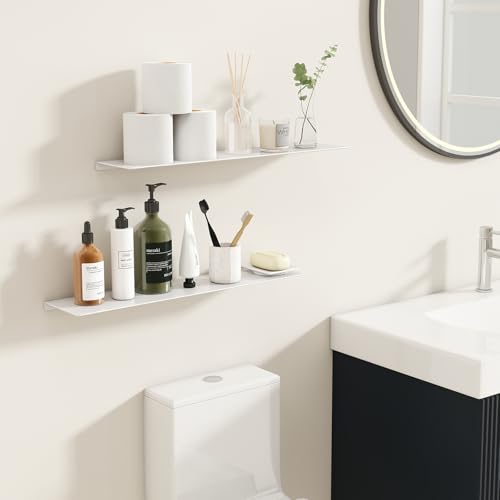 MKO 20" Floating Shelves for Wall, Long Metal Wall Mounted Shelf for Bathroom, Bedroom, Living Room, Kitchen, Display Hanging Shelves for Books/Storage/Room Decor 2 Packs, White - color: White, size: 20 IN