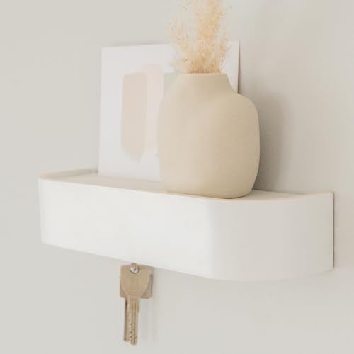 Kazai. Key Holder 'Toke' | Minimalist Key Hook Design from Berlin | Modern Key Holder Wall Mount with Wooden Shelf | Key Rack for Wall as Entryway Organizer | White - color: White, size: 6 Hooks