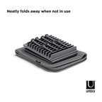 Umbra Udry Dish Rack with Movable Pegs and Microfiber Drying Mat – Space-Saving Design Folds Up for Easy Storage, Basic Rack, Dark Grey - color: Gray, style: Rack with Pegs
