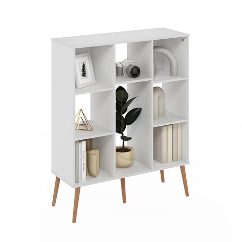 Furinno Claude Mid Century Style Book Shelf, 8-Cube Bookshelf, Cube Storage Organizer Bookcase with Wood Legs, 10.9 x 31.5 x 39.3, for Living Room, Bedroom, Home Office, White - color: White, size: Mid Century, 8-Cube