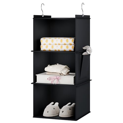 YOUDENOVA Hanging Closet Organizer, 3-Shelf Closet Hanging Storage Shelves, Black - color: Black, size: 3-SHELF