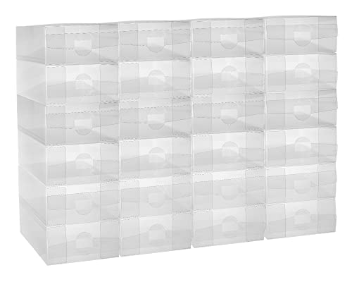 Sawysine 24 Pcs Shoe Box Clear Plastic Stackable Shoe Storage Organizer Foldable Heavy Duty Containers for Closet Apartments Small Spaces Dorm Bedroom (12 x 7.5 x 3.7 Inches) - size: 12 x 7.5 x 3.7 Inches