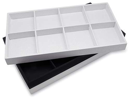 The Display Guys - Stackable Jewelry Tray and Organizer - for Drawers, Dressers, Store Display (8 Compartments, Black Burlap) - color: Burlap Black, size: 8 Compartments