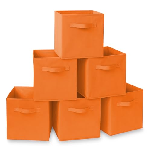Casafield Set of 6 Collapsible Fabric Cube Storage Bins, Orange - 11" Foldable Cloth Baskets for Shelves, Cubby Organizers & More - color: Orange, size: 10.5" x 10.5" x 11"