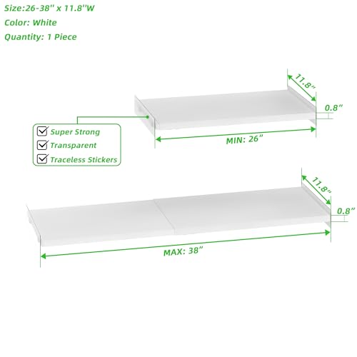 SANNO Adjustable Shelf Organizer for Closet, 17-31" Tension Shelf with Heavy-Duty Adhesive - DIY Expandable Shelf Dividers for Cabinet, Pantry, Wardrobe, Kitchen, 1 Pack - size: 26-38'' x 11.8''W