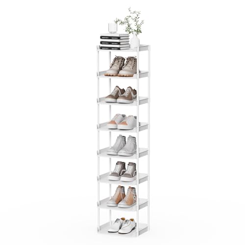 Narrow Shoe Storage Rack, Compact Single Shoerack Stand for Slim Space, Stackable Tall Thin Show Tower, Solid Plastic Shelves, for Hallways, Kitchens, Bedrooms Tidy Organizer (White, 8 Tier) - color: White, size: 8 tier