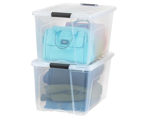 IRIS USA 2-Pack Storage Bins with Lids, 72 Quart, Made in USA Stackable See-Through Organizing Solution Latches Durable Nestable Containers Secure Pull Handle, BPA-Free Plastic - color: Clear, size: 72 Qt, style: 2 Pack