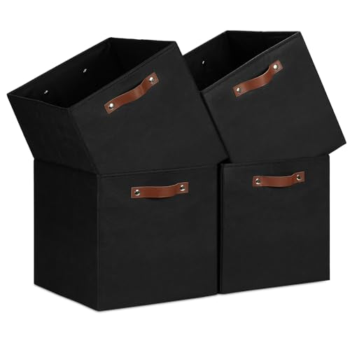 Temary Cube Storage Bins 4Pack Foldable Storage Baskets for Clothes Shelf Basket with Handles, Fabric Storage Boxes Organizer Bins for Home (Black, 13x15x13 Inch) - color: Black, size: 13x15x13