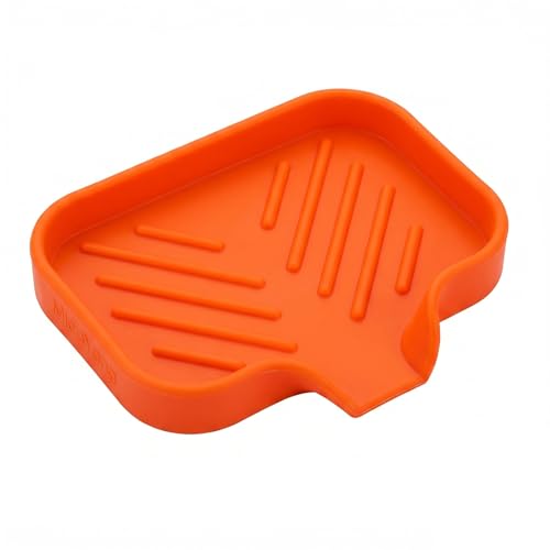 MicoYang Silicone Bathroom Soap Dishes with Drain Spout-Bathroom and Kitchen Sink Organizer,Sponge Holder,Dish Soap Tray,Perfect for Dispenser,Scrubber,Bottle,Cup on Sink or Counter-Orange 4.9"×3.2" - color: Orange, size: S(4.9"×3.2")