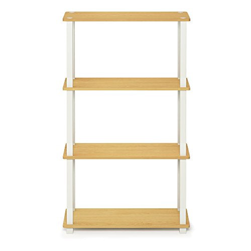 Furinno TURN-S-TUBE Storage Shelves, 4-Tier Book Shelf, Corner Shelf, Toolless Open Shelves, for Organization and Storage, Living Room, Garage, Home Office, Beech - color: Beech/White, size: 4-Tier Square Tube