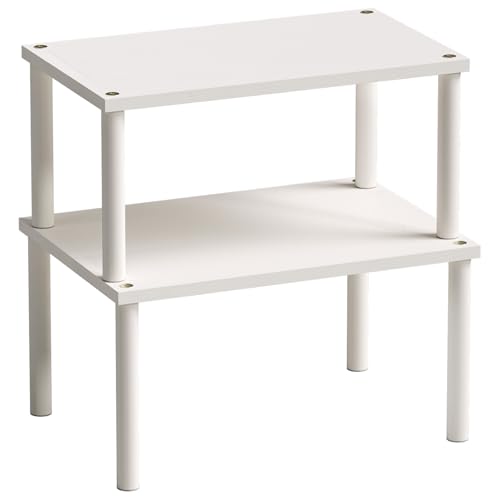 VERTORGAN Cabinet Organizer Shelf(Set of 2),Kitchen Counter Shelves,Bamboo Spice Rack Countertop and Cabinet,Stackable Expandable,Medium,(White) - color: White, size: 11.8"W