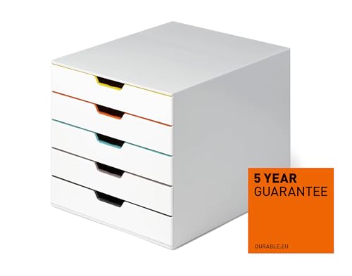 Durable Varicolor 5 Drawer Unit - White Desktop Drawer Set with 5 Color Coded Draws - Letter to Folio Size Files - Perfect for Storing Documents and Paper Work - size: 5 Drawer