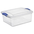 15 Quart Clear Plastic Storage Bins with Lids, Small Latching Storage Container for Closet Organization, Toy Storage and Pantry, Stackable Organizer Box with Blue Latches (1)