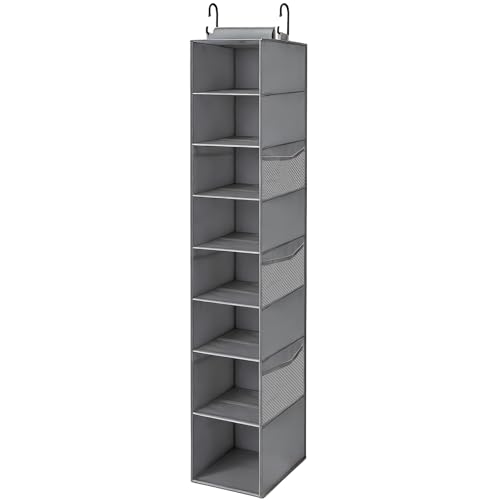 VERONLY Hanging Shoe Organizer for Closet,8-Shelf Hanging Storage with Side Mesh Pockets,Wider Shelves for Baseball Caps,Clothes (9" W × 11.8" D × 54" H) Grey - style: Gray Bamboo Hanging