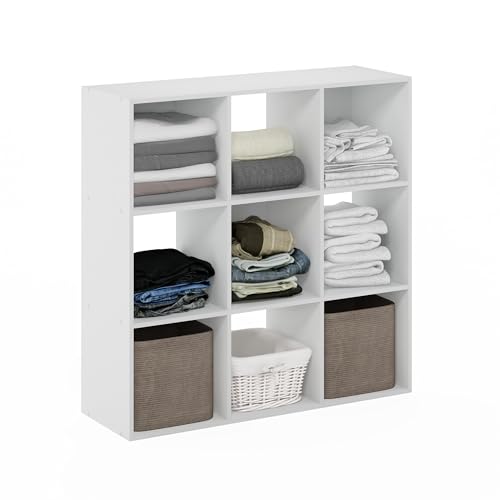 Furinno PELLI Closet Organizers and Storage, 9-Cube Closet Organizer, Open Shelf Closet Storage, for Wardrobe, Bedroom, Living Room, White - color: White, size: 9-Cube