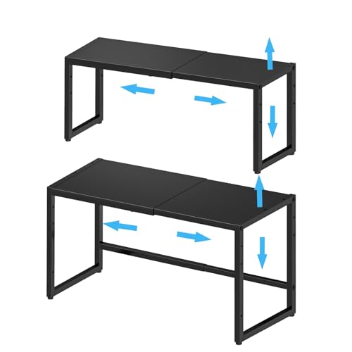 2 Pack Expandable Cabinet Countertop Shelves (Small + Large), Heavy Duty Metal Shelves Organizers For Kitchen Cabinet Countertop Storage, Adjustable Storage Shelf Organizer For Kitchen Cabinet Pantry - color: Black, size: 1 Tier（2 pack/large+small）