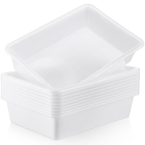 Hoteam 10 Pcs Flat Storage Organizer Tray Bin Paper Tray for Classroom Plastic Stackable File Organizer for School Office Teacher Book Organization(White,13.78 x 9.84 x 3.15 Inch) - color: White, size: 13.78 x 9.84 x 3.15 Inch