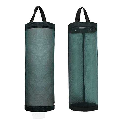 TOGETRUE Plastic Bag Holder, Mesh Grocery Bag Holder Hanging Storage Bag Dispenser (Dark Green 2 Packs) - color: Dark Green 2 Packs