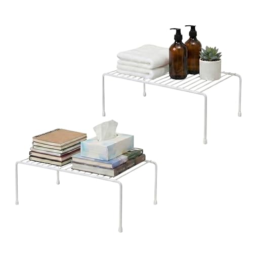 Evelots Wire Rack Cabinet Shelf Organizer -2 Pack Sturdy Metal Cabinet Riser Shelf - Double Space-Great for Kitchen, Freezer, Pantry -Rustproof - color: White - Regular, size: Set of 2