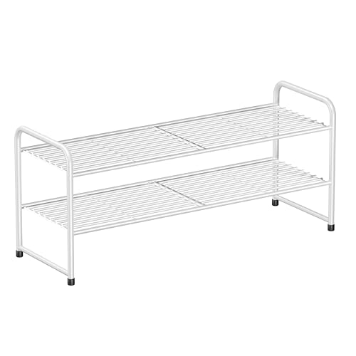 SUFAUY 2-Tier 33" Wide Shoe Rack, Closet Metal Wire, Stackable, White - color: White, size: 2 Tier