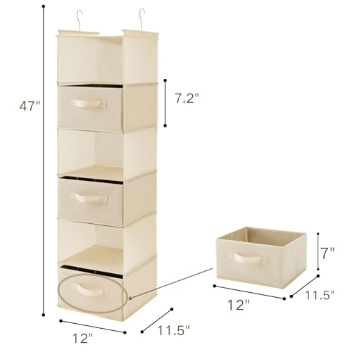 MAX Houser 6 Tier Shelf Hanging Closet Organizer, Closet Hanging Shelf with 2 Sturdy Hooks for Storage, Foldable (Beige-D3) - color: Beige-d3
