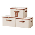 Tuza 3 Pcs Rigid Storage Bins with Zipper Lid, Cotton Linen Fabric Storage Boxes, Foldable Shelves Clothes Storage Cubes with Handles for Wardrobe, Closet(Beige, 25L) - size: L-25L