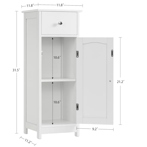 Iwell Bathroom Floor Cabinet, Small Bathroom Storage Cabinet with Drawer & Storage Shelf, Free-Standing Organizer Cabinets for Hallway/Living Room, White - color: Whit, 1 Drawers