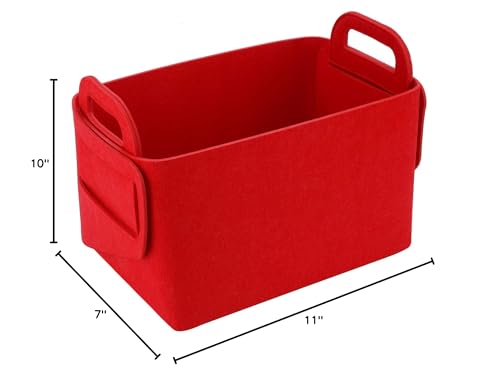 Minoisome Storage Basket Felt Storage Bin Collapsible& Convenient Box Organizer with Carry Handles for Office Bedroom Closet Babies Nursery Toys Laundry (Red, 15.7inch（L）×11inch（W）×10inch（H）) - color: Red, size: 15.7inch（L）×11inch（W）×10inch（H）