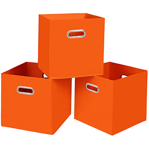 Black Fabric Cubby Storage Bins,13x13x13 Inches ,Cube Organizer Bin Foldable Storage Boxes with Dual Handles Fabric Organizer Box and collapsible Storage basket,Set of 3,Orange - color: Orange, size: 3 Pack