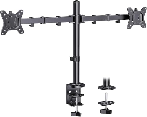 ErGear Dual Monitor Desk Mount for 13″–34″ Monitors up to 26.5 lbs, Fully Adjustable Monitor Stand Holds 2 Computer Screens, Heavy-Duty Dual Monitor Arm with C-Clamp & Grommet Base, Black, EGCM13B - color: Black, size: 13" - 34"
