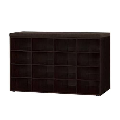 DINZI LVJ Shoe Storage Bench with Cushion, 16-Cubby Shoe Rack, Adjustable Shelves, Multifunctional Shoe Organizer Bench for Entryway, Mudroom, Hallway, Living Room, Bedroom and Garage, Espresso - color: Espresso, size: 16 Cubby