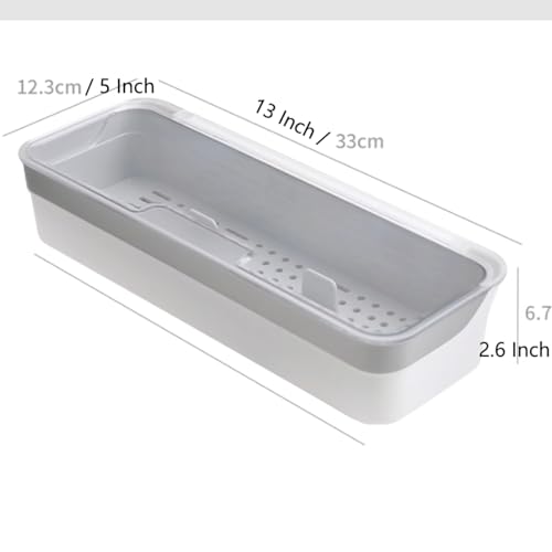 Plastic Kitchen Drawer Organizer with Lid and Drainer Stackable Utensil Holder for Countertop Silverware Tray Flatware Organizers - 13x4.7x2.4 Inch Spatula Cutlery Storage Box - color: Clear White