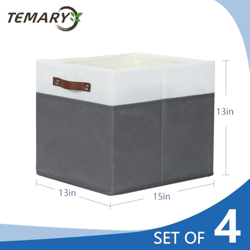 Temary Cube Storage Bins 4Pack Foldable Cube Baskets for Clothes Shelf Storage Basket with Handles, Storage Box Fabric Storage Organizer Bins for Home (White&Grey, 13x15x13 Inch) - color: White&Grey, size: 13x15x13