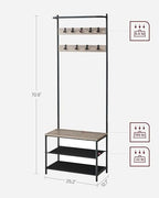 VASAGLE Hall Tree with Bench and Shoe Storage, Entryway Bench with Coat Rack Stand and Shoe Rack, 9 Movable Hooks, Top Bar, Fabric Shelves, Industrial, Greige and Black UHSR411B02 - color: Greige + Black, size: 25.2"W