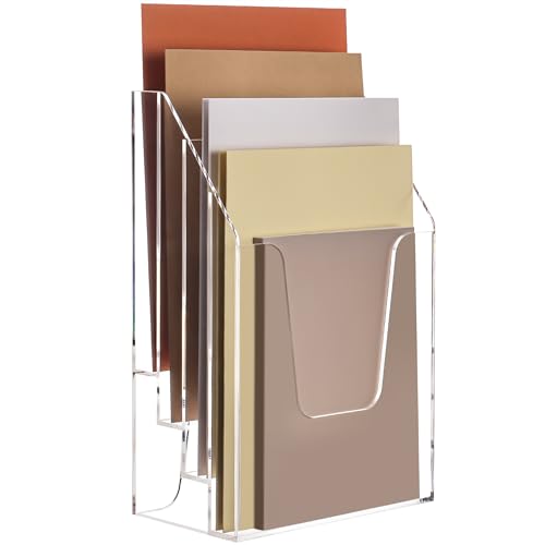 YUXUN Vertical Triple File Folder Holder Organizer,Acrylic File Organizer, File Sorter Clear Crystal - size: 4 Staggered