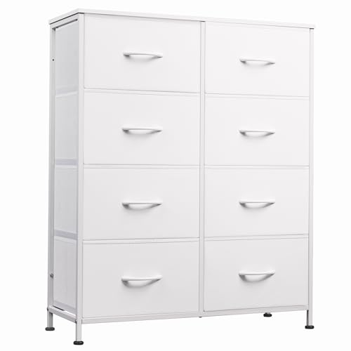 WLIVE Fabric Dresser for Bedroom, Tall Dresser with 8 Drawers, Storage Tower with Fabric Bins, Double Dressers, Chest of Drawers for Closet, Playroom, Dormitory, White - color: White, style: General