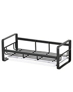 HULISEN Large Sponge Holder, 304 Stainless Steel Kitchen Soap Dispenser Caddy Organizer, Countertop Soap Dish Rack Drainer with Removable Drain Tray, not Including Dispenser and Brush, Black - color: Black, size: Large